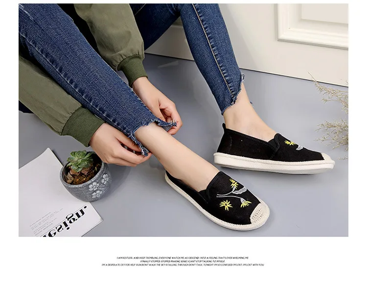 summer women's flat shoes breathable graffiti canvas linen women espadrilles non-slip casual white sneakers ballet flats