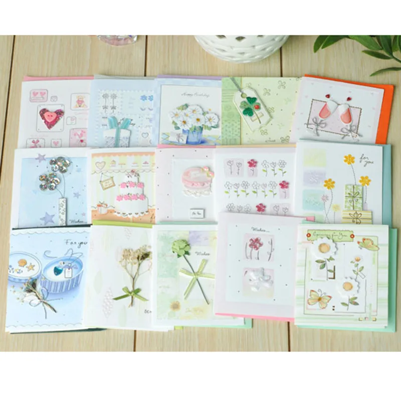 Мини-конверт и поздравительные открытки на день рождения 15 шт./лот Мультяшные