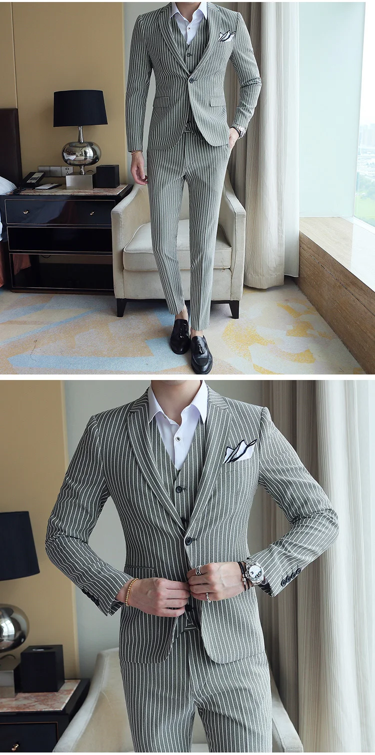 5 colors Elegant Stripe Suit Terno Costume Homme Luxe Tuxedo Suit Formal Smoking Uomo Party Weddin Slim Fit Banquet Suit Men
