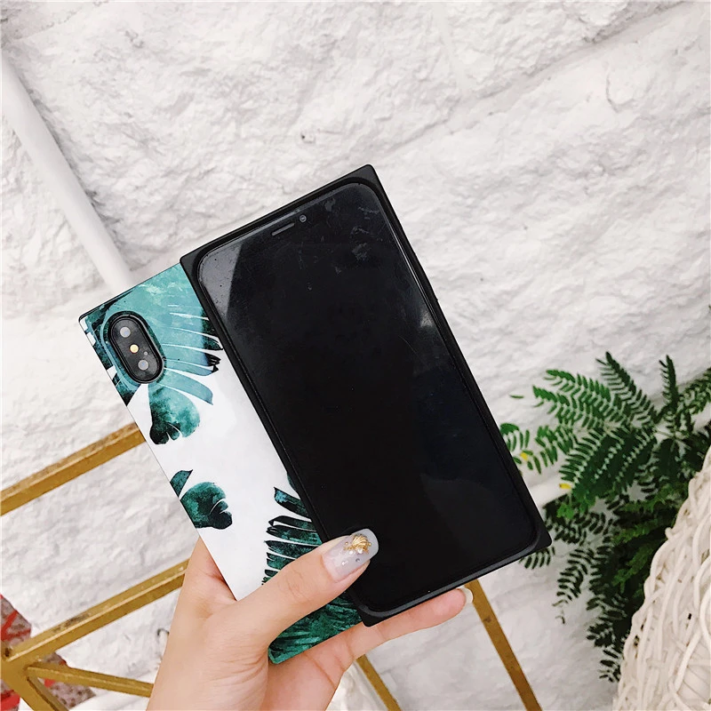 WMZSUCC Cactus Banana Leaf Print Square Angle Tempered Glass Phone Case For iPhone X 6 Full Cover for 8/ 6S 7 Plus |