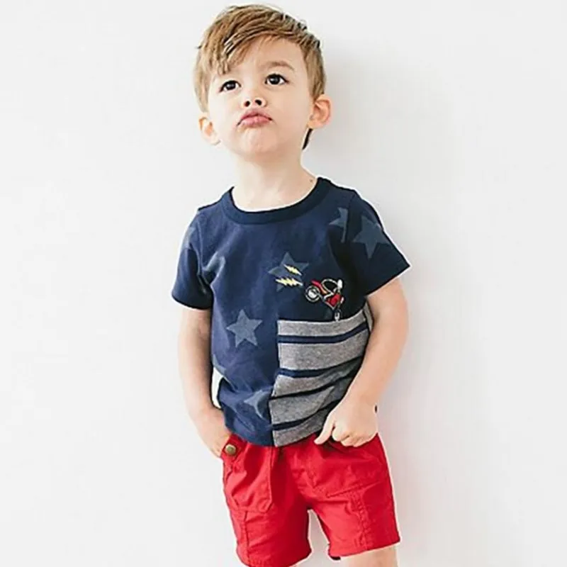 Little Maven/2018 Детская летняя одежда для маленьких мальчиков с коротким рукавом Принт