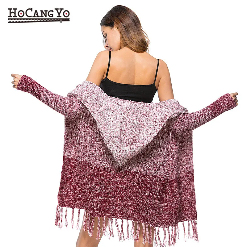 HCYO Spring Women's Clothing Long Cardigan Sweaters Large Size Hooded Knitted Cardigans Ladies Loose Casual Tassel Sweater Coat |