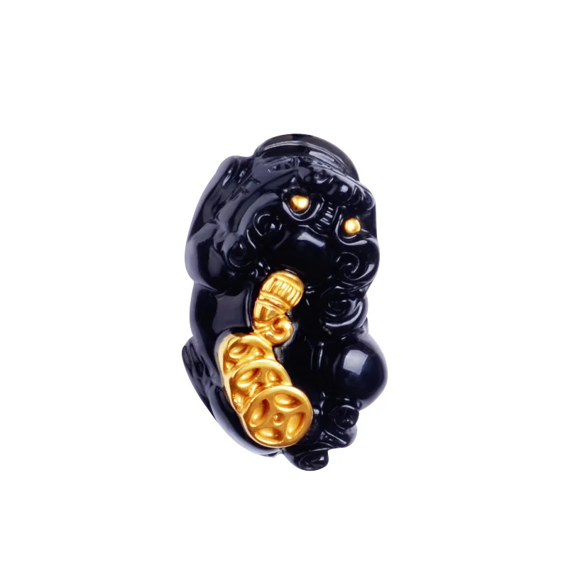 Мифическое дикое животное подвеска с покрытием 18 k Jin Tianran обсидиан пары золото