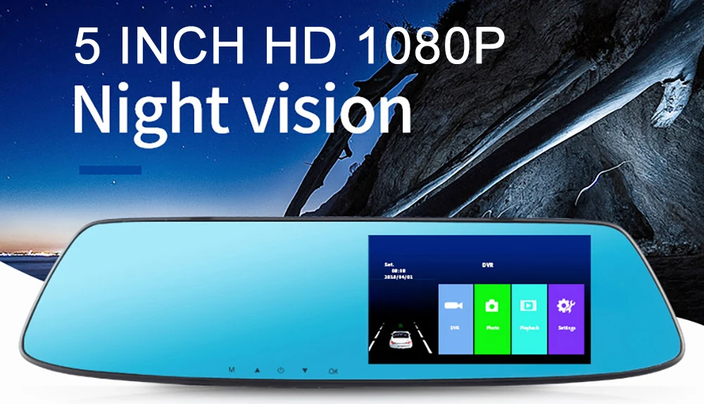 Автомобильная dvr камера 5 дюймов ips экран двойной объектив зеркало заднего вида видео рекордер FHD 1080P Автомобильный видеорегистратор зеркало видеорегистратор Регистратор