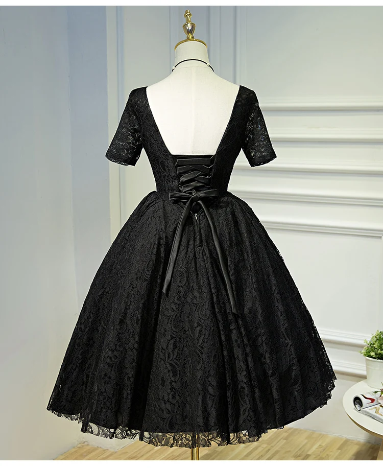 

knee length v neck short sleeves lace prom dress vestidos de festa 2017 evening party free shipping