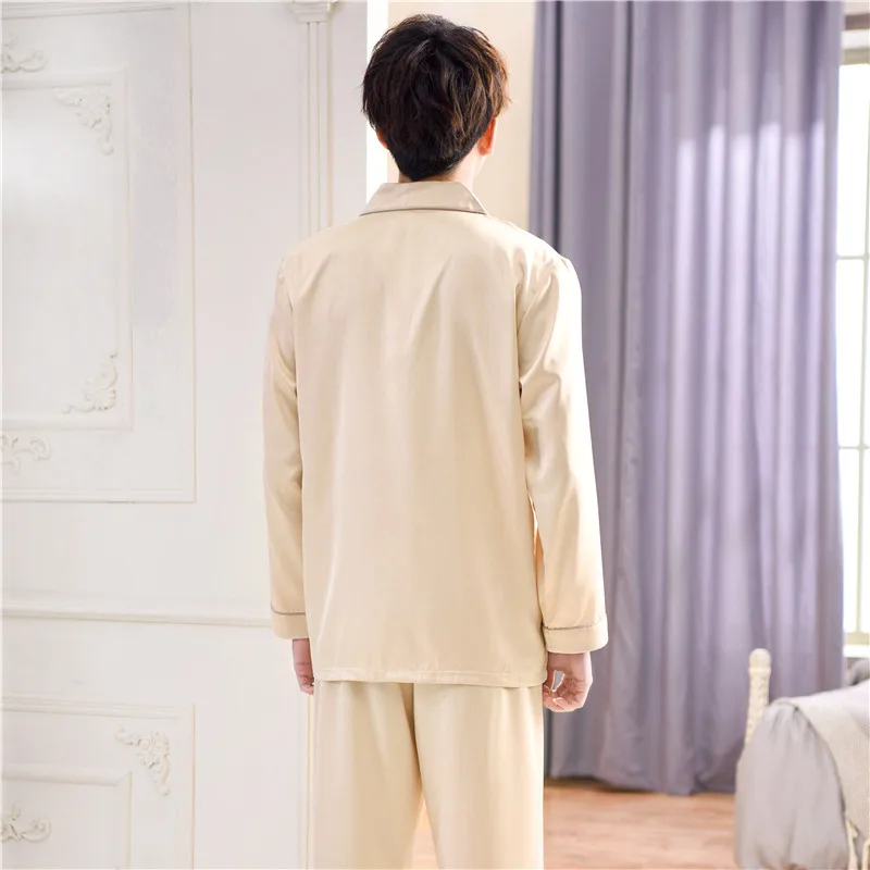 Мужские шелковые пижамы с длинными рукавами больших размеров | Мужская одежда