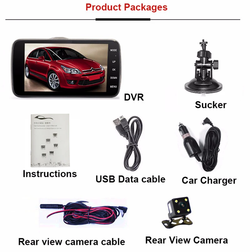 VRFEL Car DVR Camera Dual Lens with LDWS ADAS Rear view Support Front Distance warning Full HD 1080P 170 car dvrs dashcam | Автомобили и