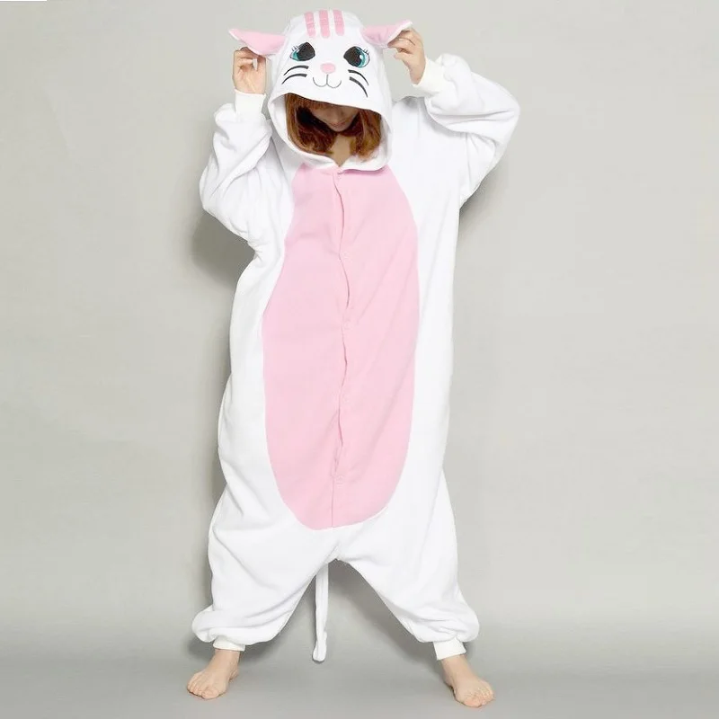 

Kigurumi Cat Onesies For Adults Lovely Cute Hooded Animal Pajamas Flannel Cosplay Costume Cat Pajamas
