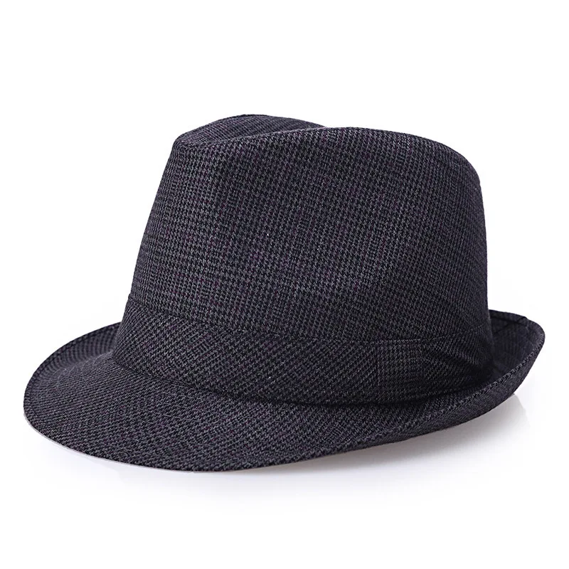 Летние мужские соломенные фетровые шляпы Chapeu Masculino, Панама, шляпы Трилби, льняные, джазовые - Цвет: black