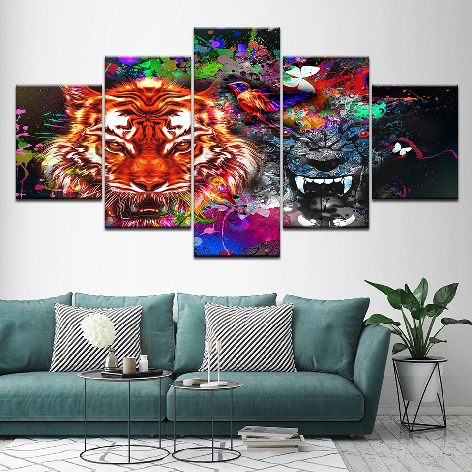 5 Pieces/set Abstract Tiger Head Wall Art Painting Picture Print on Canvas for Home Decoration Living Room | Дом и сад