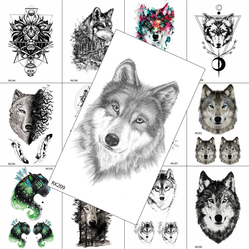 

3D Black Wolf Temporary Tattoos Fake Waterpoof Realistic Sheets Coyote Sticker Body Art Drawing Arm Wasit Tattoo Paper For Men