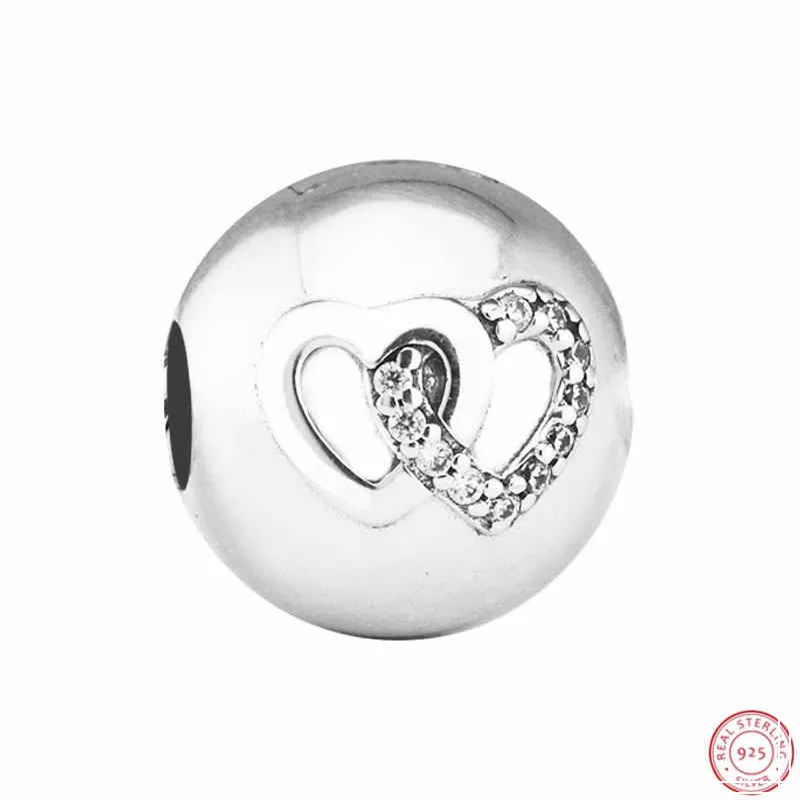 Бусины зажимы в форме сердца с прозрачным фианитом подходят для PANDORA Charms серебро