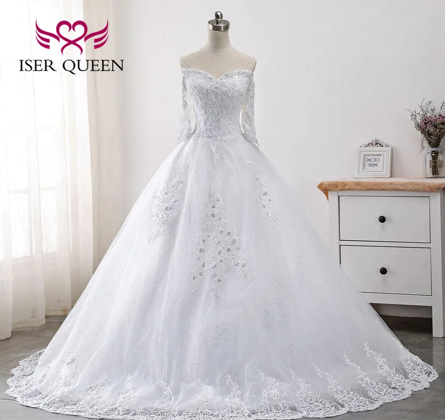 

Beautiful Beading Half Sleeves New Wedding Dress Fancy Embroidery Lace Appliques Vestido De Noiva Boat Neckline WX0001-718