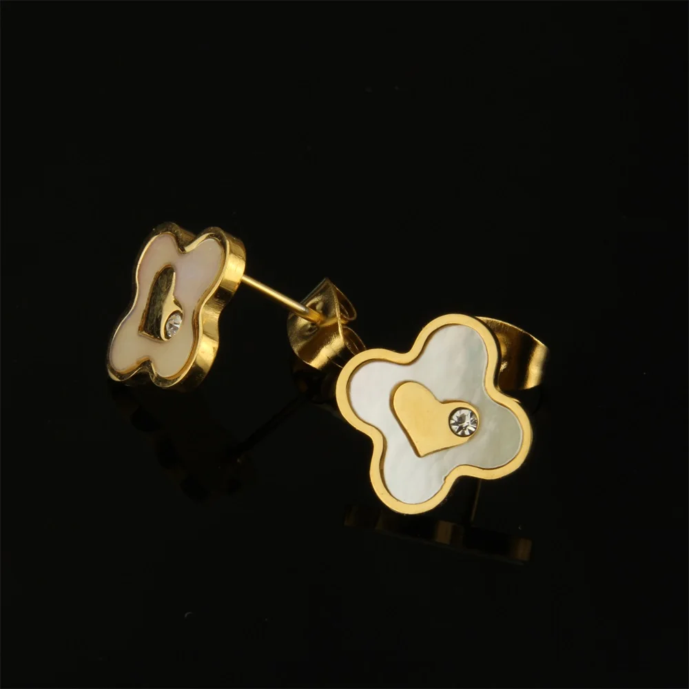 Серьги + ожерелье золотистого цвета из нержавеющей стали белый корпус клевера