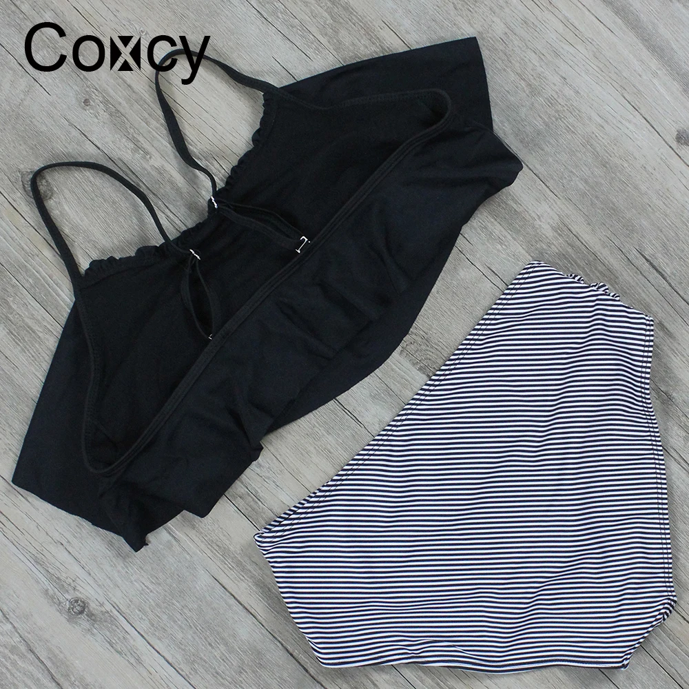 Coxcy 2018 новые Высокая Талия комплект бикини купальник с оборками Push Up Для женщин