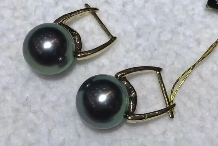 

Серьги с жемчугом tahitian, Круглые, черные, зеленые, 10-11 мм, AAA, 18k