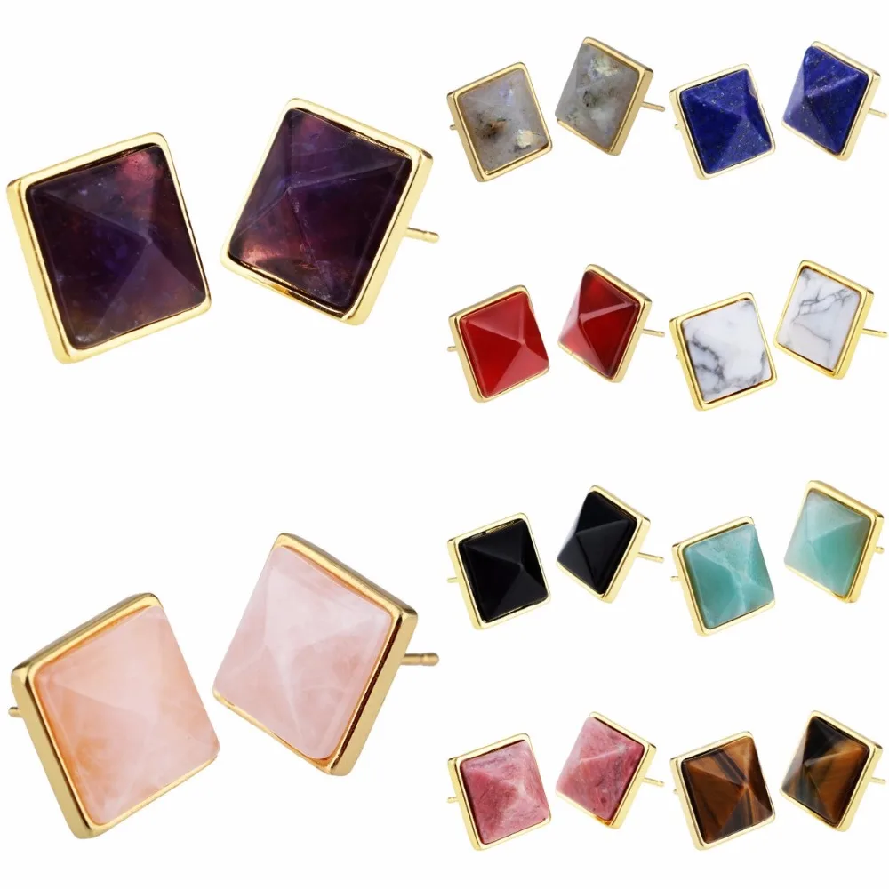 Женские серьги-гвоздики TUMBEELLUWA Pyramid с кристаллами и драгоценными камнями