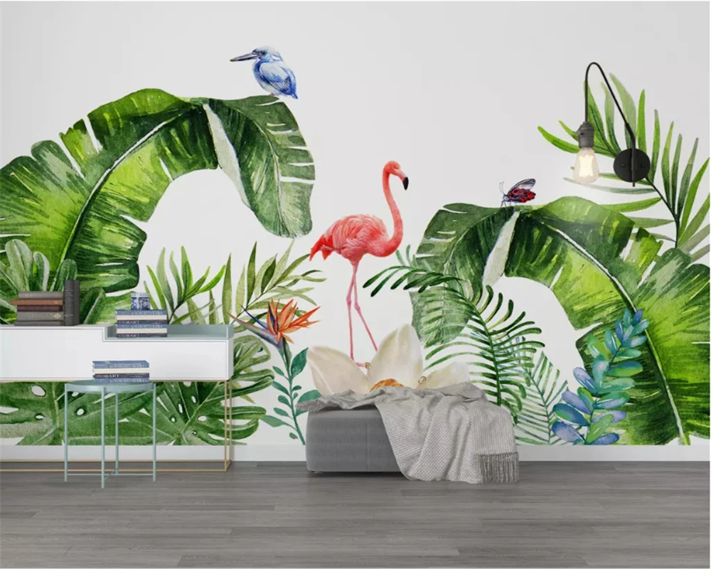 3d обои beibehang с изображением тропических растений в скандинавском стиле, фламинго, декоративная роспись, настенные бумаги, домашний декор