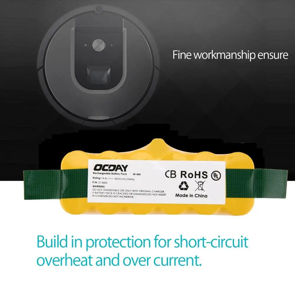 OCDAY 14.4V 4800mAh Ni-MH Vacuum Cleaner Rechargeable Battery Pack Replacement Suitable for Irobot Roomba | Электроника