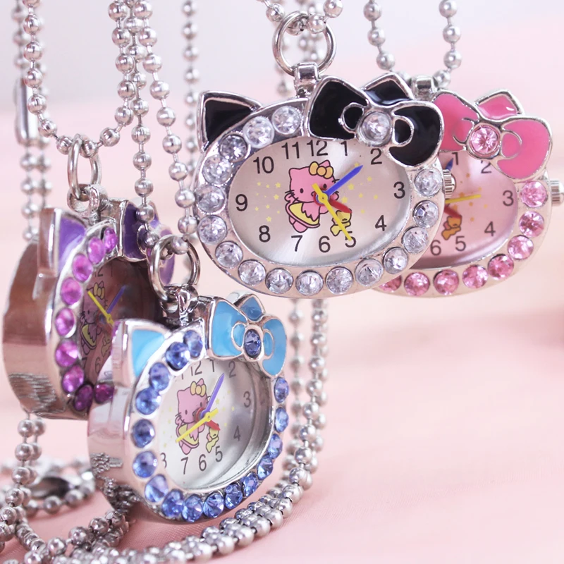 Нежный и прекрасный кот diamond часы для девочек ученик украшением ожерелье