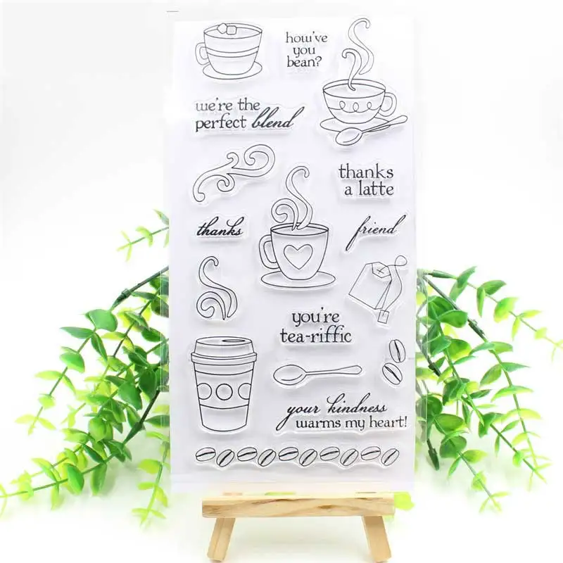 Coffee Clear Stamps Rubber Seal for DIY Scrapbooking/Card Making/Photo Album Decorative Transparent Stamp Kids Fun Decoration