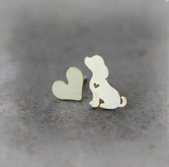 Ромашки 1 шт. новые модные серьги гвоздики Собака Щенок и сердце для женщин