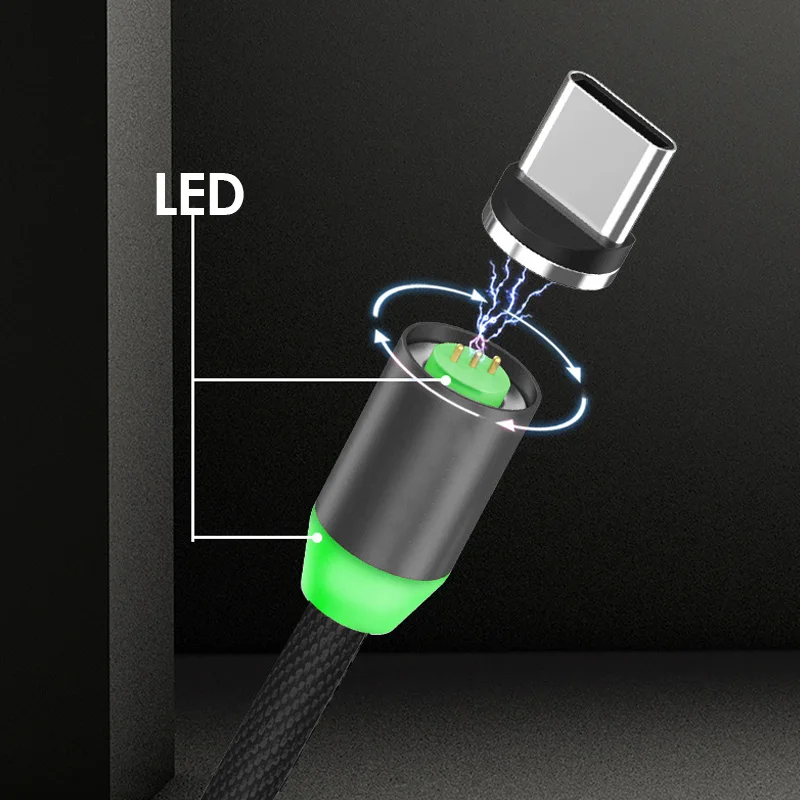 Overfly Магнитный кабель LED Micro USB кабели 1 м быстро зарядное устройство ing магнит
