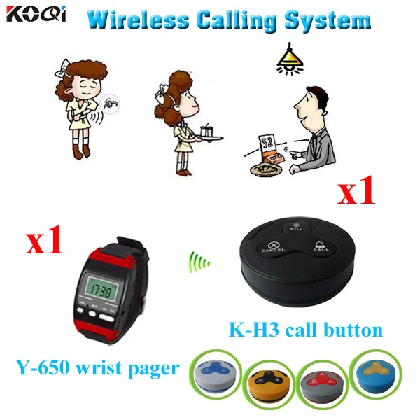 

Wireless Service Calling System For Restaurant From Gold Manufacture China Supplier 1 wrist watch pager + 1 call button