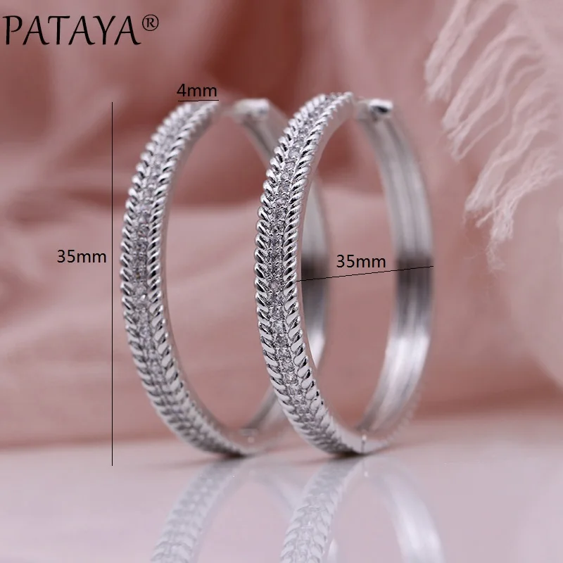 PATAYA, новинка 585, розовое золото, большие круглые серьги, микро воск, инкрустация, натуральный циркон, висячие серьги, женские модные роскошные уникальные ювелирные изделия