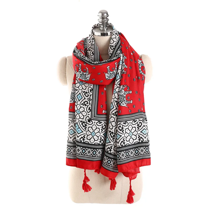 Elephant design party with a multi-purpose cotton and hemp tassel scarf | Аксессуары для одежды