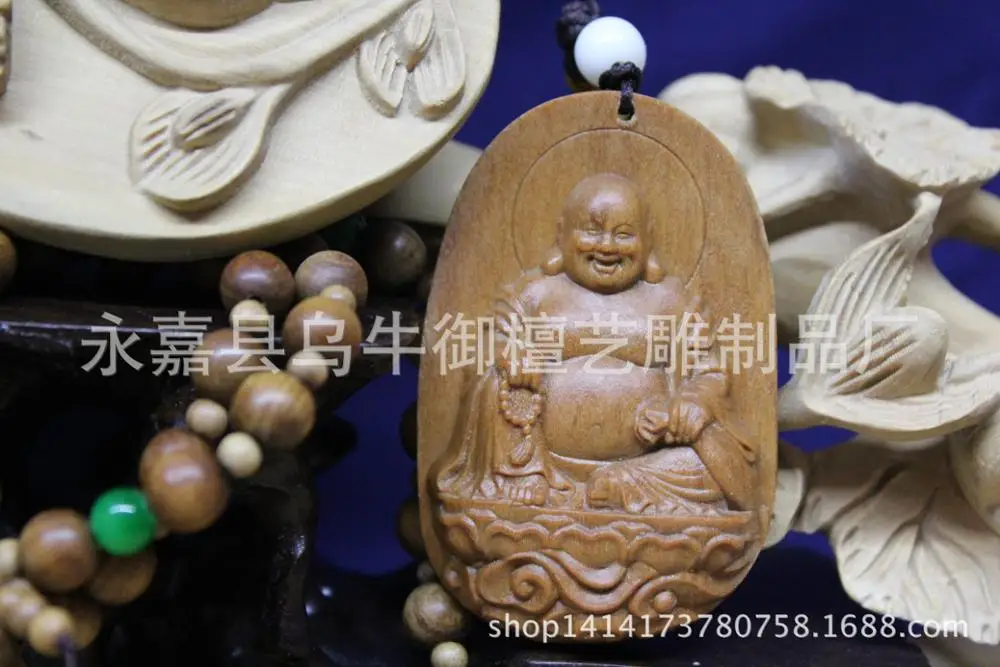 

The old South Australian sandalwood Buddha Maitreya fine carving hand pieces talisman Home Furnishing hanging jewelry pendant