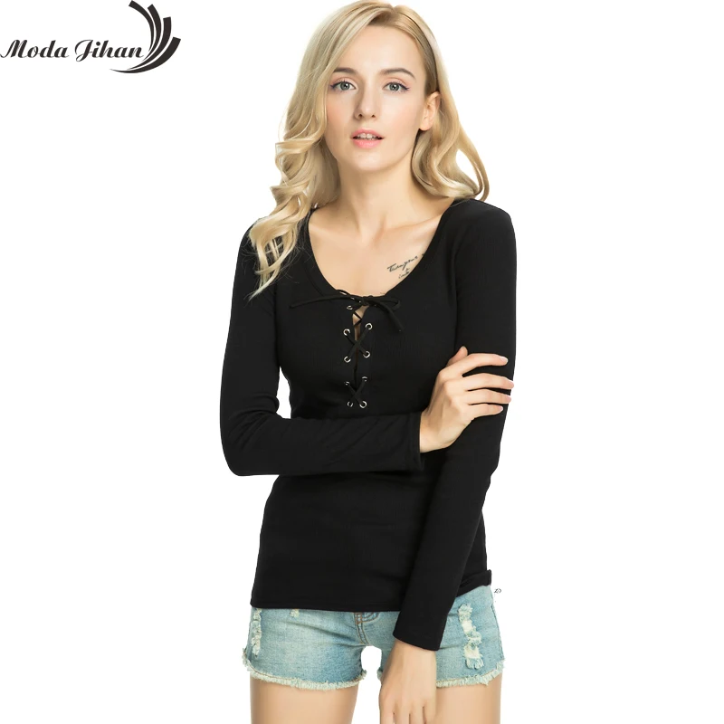 Moda Jihan осенние женские рубашки с длинным рукавом приталенные на шнуровке круглым