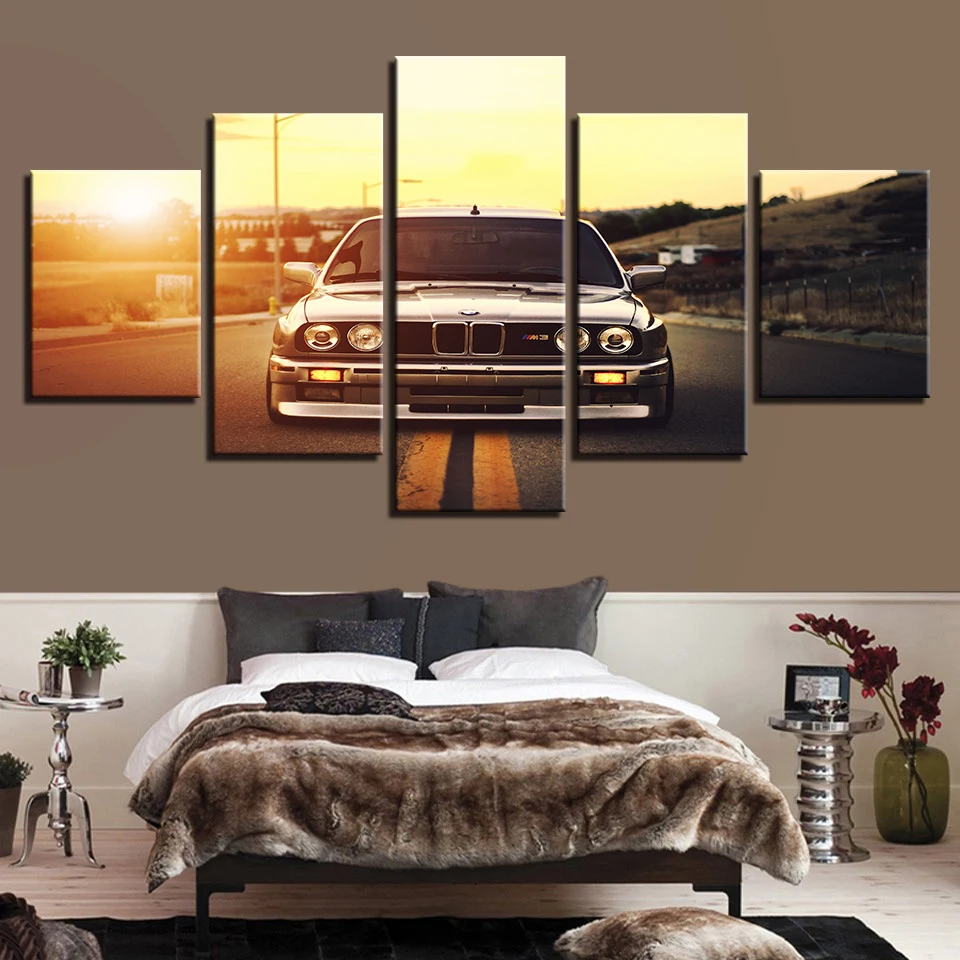 

HD printing wall art frame canvas picture 5 piece sports car sunset landscape painting poster home decoration living room