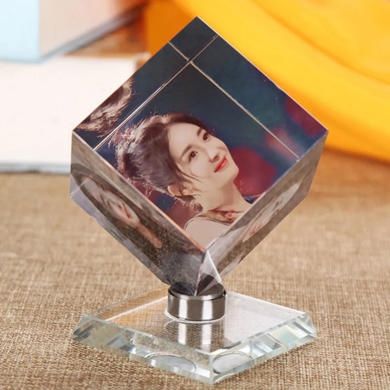 DIY квадратная Хрустальная фоторамка индивидуальные цветные печатные фоторамки стеклянные персонализированные подарки вращающиеся блестящие