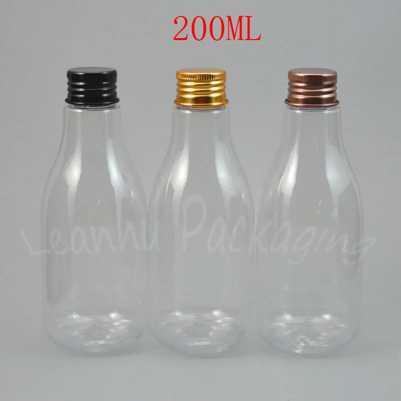 200ML Transparent Plastic Bottle , 200CC Gold / Copper / Black Aluminum Cover Plastic Bottle , Empty Cosmetic Container
