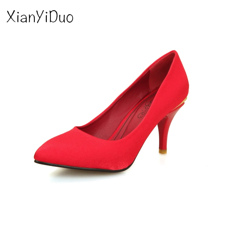 Xianyiduo/2018 весенне осенняя женская обувь туфли лодочки с острым носком на высоком