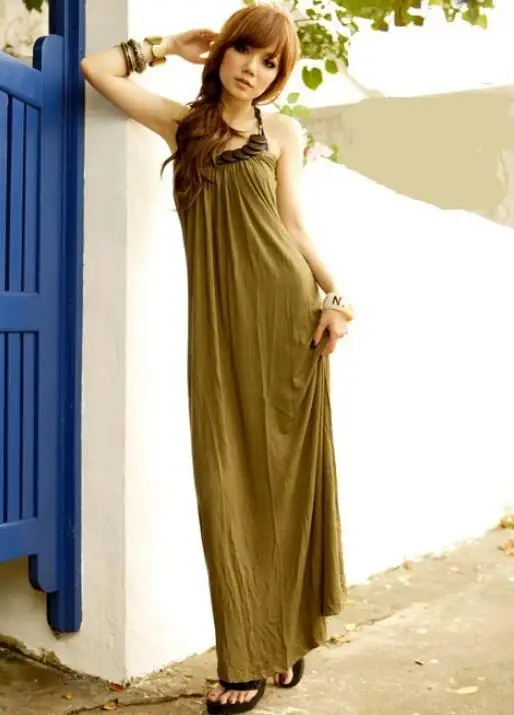 JOYINPARTY 2017 Women fashion casual long bohemian dresses Sexy cotton wood beading halter maxi beach dress White Green Black | Женская