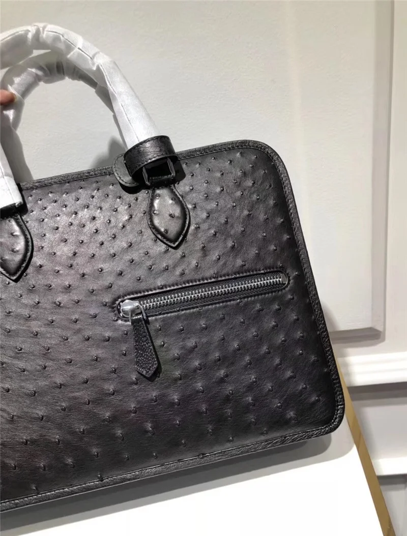 Деловой стиль, натуральная кожа страуса, мужской большой портфель, экзотическая кожа, Мужской рабочий кошелек, сумка для ноутбука, длинный ремень, сумка на плечо