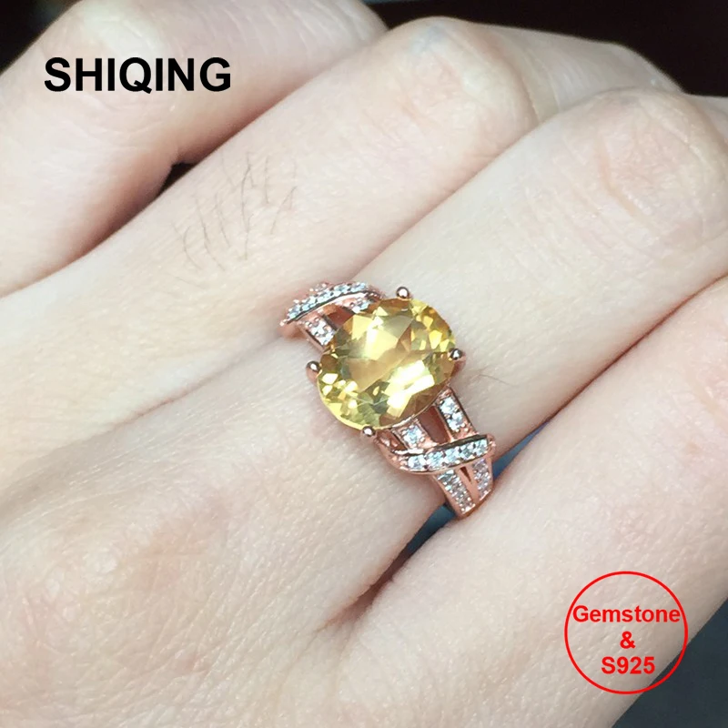 Женское кольцо с желтым камнем SHIQING ювелирное изделие из стерлингового серебра