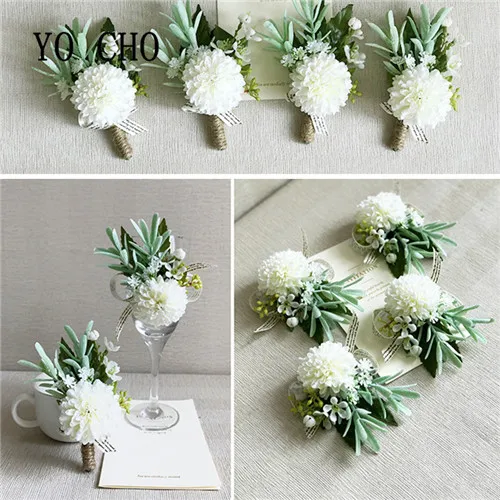 1 set Corsage Wrist Йо Чо Белая орхидея искусственная Роза на запястье корсаж браслет Шелковый цветок подружки невесты руки Цветы Diasy Свадебная вечеринка украшения - Цвет: 1 set Corsage Wrist