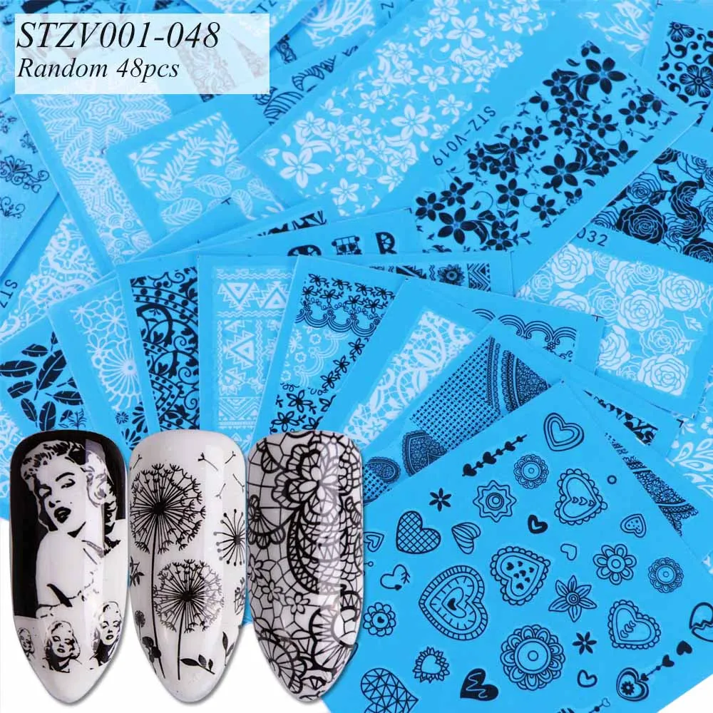 STZV001-048 1 набор наклейка на ногти водная наклейка цветы чернила для водяного знака слайдер для художественное оформление ногтей гель для ногтей Маникюр Аксессуары JISTZ352-391 - Цвет: STZV001-048