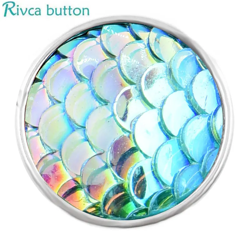 Rivca D04361 18 мм кнопки Красочные Сияющий рыбьей чешуи шарма Кожа сплав браслет