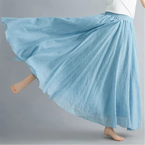 Длинные хлопковые юбки, женская летняя модная богемная пляжная юбка Beho с эластичной высокой талией и большим круглым низом, льняная Макси-юбка ярких цветов