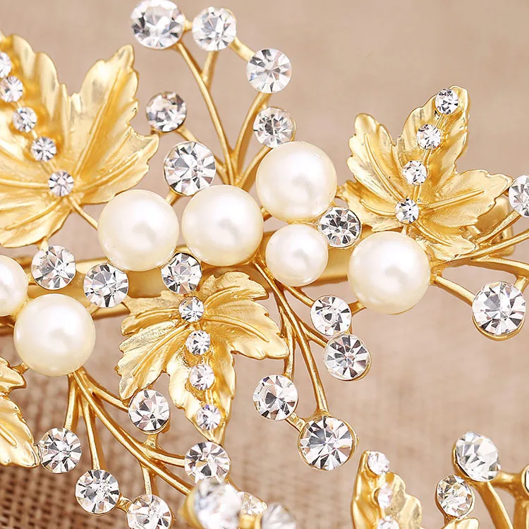 Заколка для волос с жемчугом и золотыми листьями 1 пара|jewelry punk|jewelry testerheaddress pics |