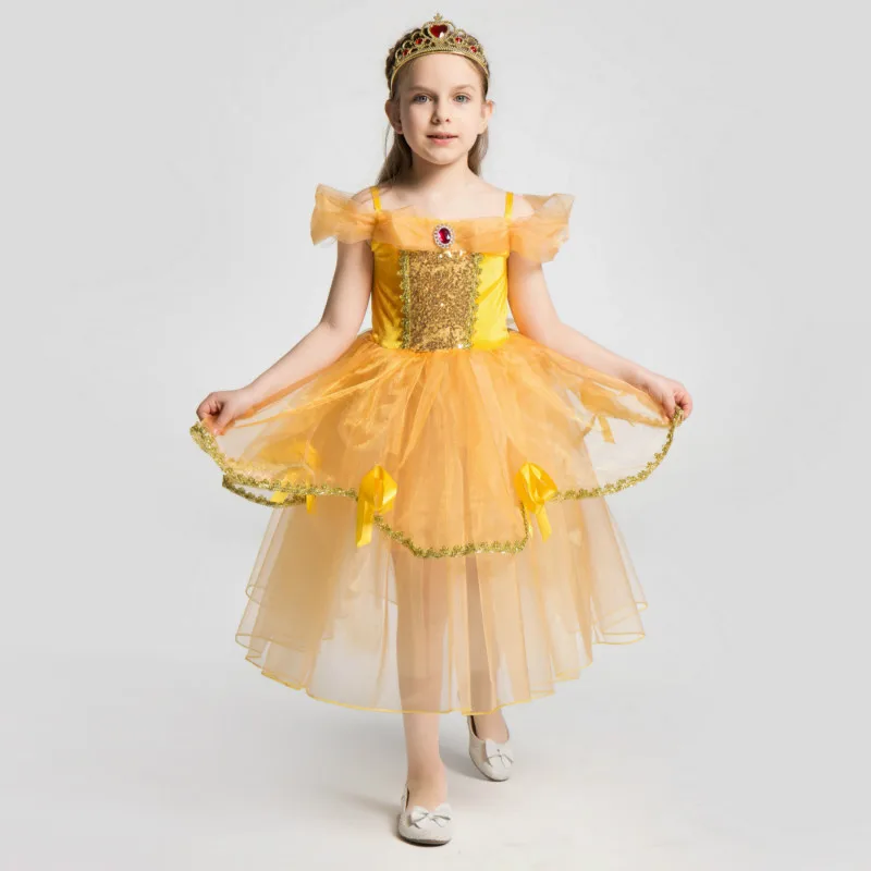 Сказочная Красавица и Чудовище для девочек праздничное платье принцессы Белль