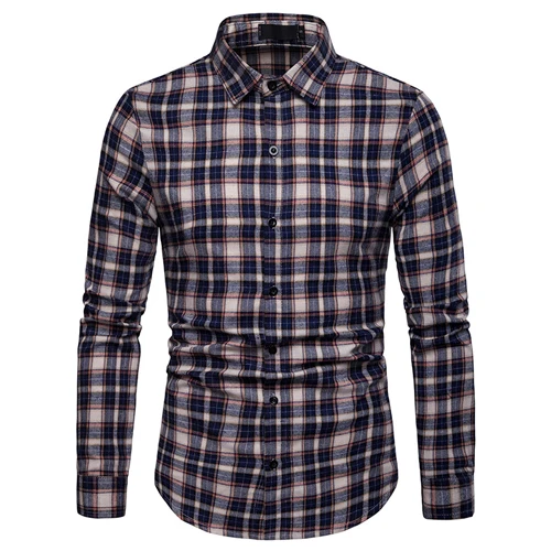 navy Коричневая винтажная клетчатая рубашка для мужчин Chemise Homme, новинка весны, мужская рубашка с длинным рукавом, приталенная Повседневная Уличная рубашка для мужчин - Цвет: navy