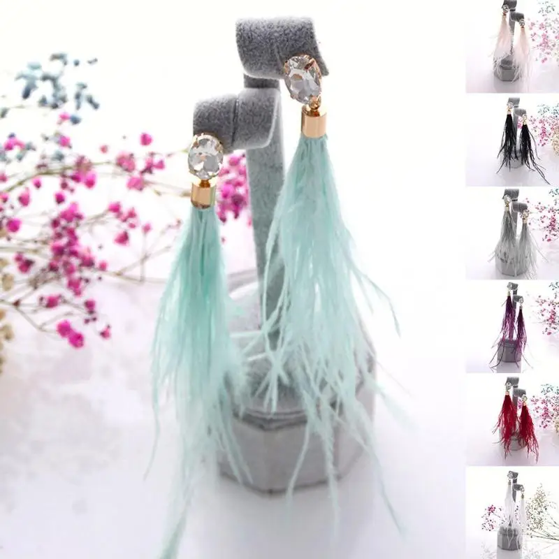 Многоцветные серьги модное страусиное перо металл цветок дворец ретро старинная