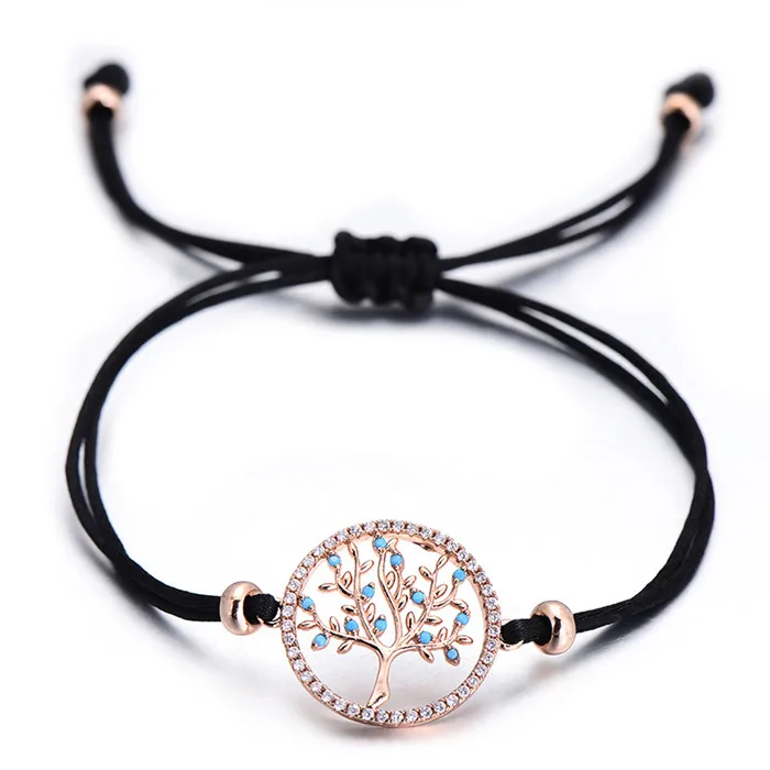 rose gold Pipitree голубой циркон Древо жизни в середине и границы CZ камни регулируемая красная струна шарм браслеты для женщин Lucky ювелирные изделия - Окраска металла: rose gold