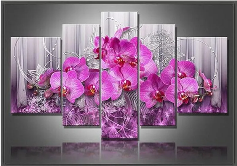 

5pcs Diamond Painting Flower Orchid Cross Stitch Multi-picture Diamond Embroidery Full Square Rhinestones Painting Mosaic