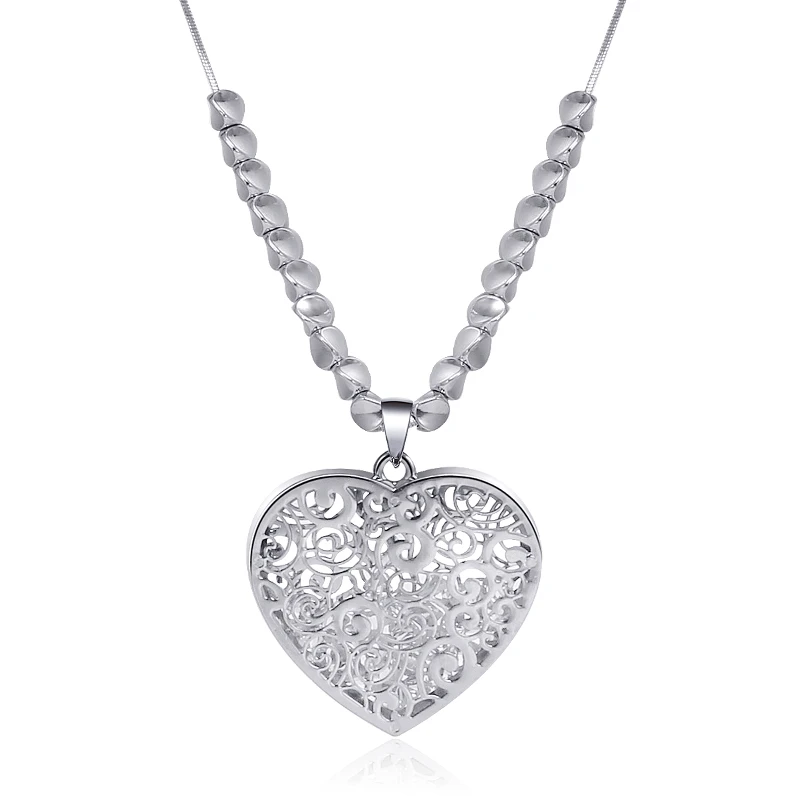 New Design Gold Color Hollow Heart With Crystals Pendant Necklace For Women Sweater Long Beads Chain Fashion Jewelry | Украшения и